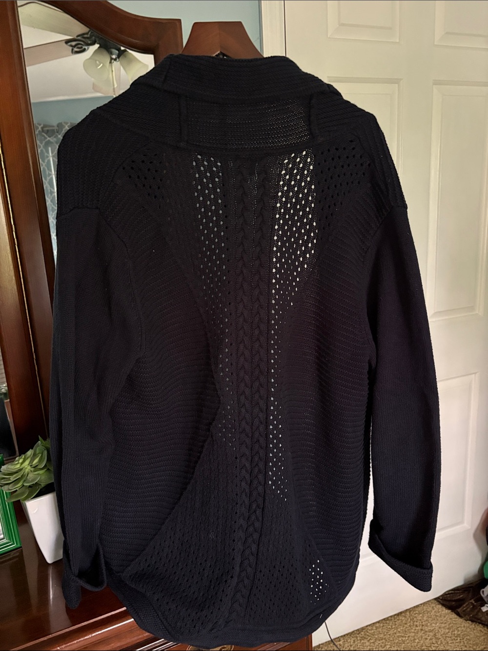 Talbots Women’s Navy Shawl-Collar Ribbed Open Cardigan - Picture 2 of 2